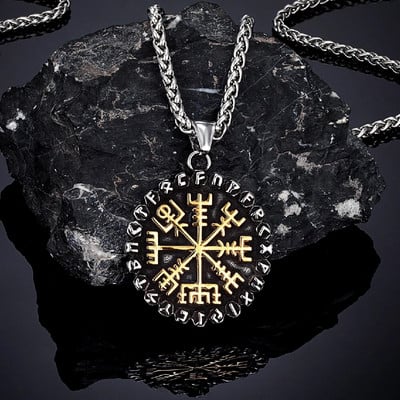 Norse clasice 24 rune Viking busolă coliere bărbați amuletă Vegvisir pandantiv din oțel inoxidabil lanț islandez masculin bijuterii cadouri
