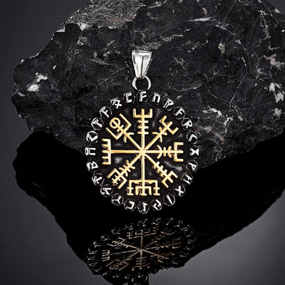 Norse clasice 24 rune Viking busolă coliere bărbați amuletă Vegvisir pandantiv din oțel inoxidabil lanț islandez masculin bijuterii cadouri