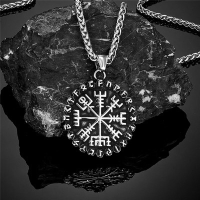 Norse clasice 24 rune Viking busolă coliere bărbați amuletă Vegvisir pandantiv din oțel inoxidabil lanț islandez masculin bijuterii cadouri