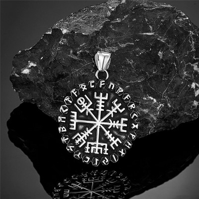 Norse clasice 24 rune Viking busolă coliere bărbați amuletă Vegvisir pandantiv din oțel inoxidabil lanț islandez masculin bijuterii cadouri