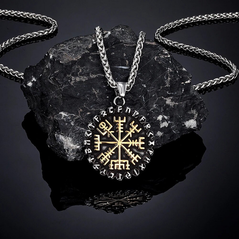 Norse clasice 24 rune Viking busolă coliere bărbați amuletă Vegvisir pandantiv din oțel inoxidabil lanț islandez masculin bijuterii cadouri