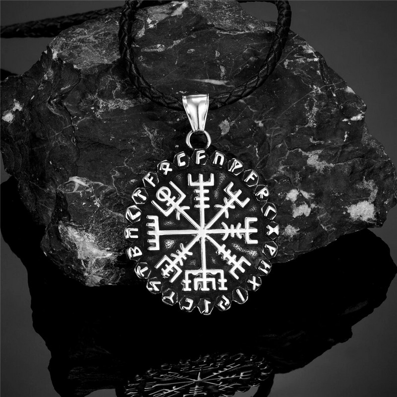 Norse clasice 24 rune Viking busolă coliere bărbați amuletă Vegvisir pandantiv din oțel inoxidabil lanț islandez masculin bijuterii cadouri