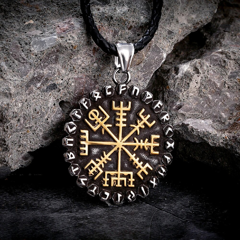 Norse clasice 24 rune Viking busolă coliere bărbați amuletă Vegvisir pandantiv din oțel inoxidabil lanț islandez masculin bijuterii cadouri