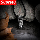 Nerūsējošais tērauds Vīrieši Vikingi Rūnas Kaklarotas Pagānu Vegvisir Amulet Kulons Skandināvu mitoloģija Odins Skandināvijas Rotaslietas Vīriešu Dāvanas