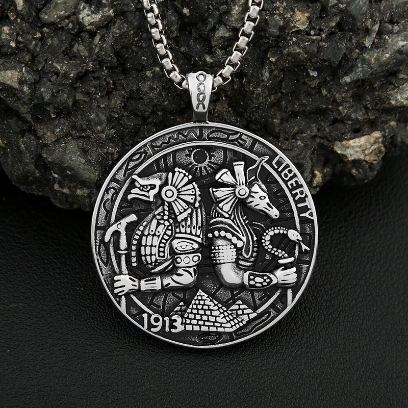 Κλασικό κολιέ με κρεμαστό κόσμημα της αρχαίας Αιγύπτου Horus and Anubis για άντρες Αγόρια γοτθικό Μοναδικές αλυσίδες από ανοξείδωτο χάλυβα Χονδρική