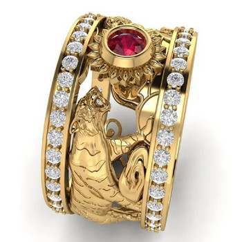 Красив двуредов пръстен с кристали с тигър за мъже, готически пънк, червен циркон, пръстени с животни Годежна лента за парти Бижута Мъжки подаръци