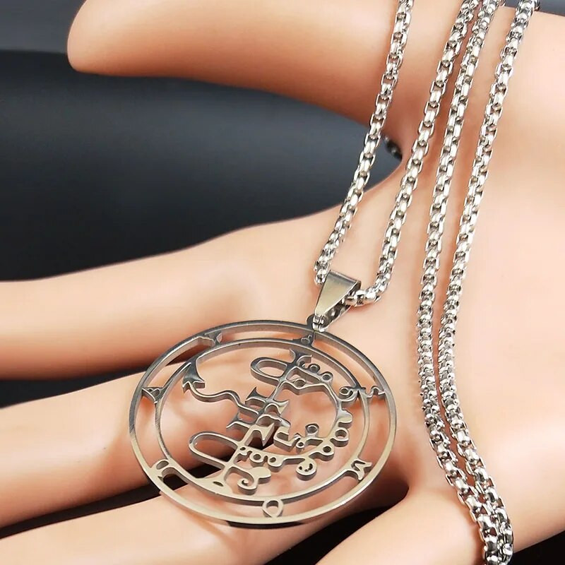 2024 mood Sigeal Sigil De Lucifer roostevabast terasest saatana kaelakee Asmoday Lazer Key Baphometi tempel kaelakee ehted N7118S03