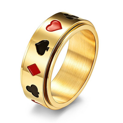 ZORCVENS 8 mm zlato srebrna boja rotirajući prsten od nehrđajućeg čelika za muškarce punk vintage sretna igraća karta za poker muški dodaci