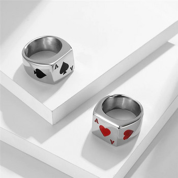 Титанов ретро покер за късмет с високо качество, фин мъжки женски пръстен от неръждаема стомана, полиран без избледняване JZ541