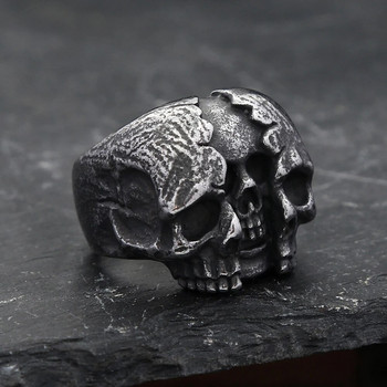 Gothic Vintage Ανοξείδωτο Χάλυβα Reborn Split Skull Rings For Men Cool Biker Calvarium Skull Ring Party Δώρα μοτοσικλέτας