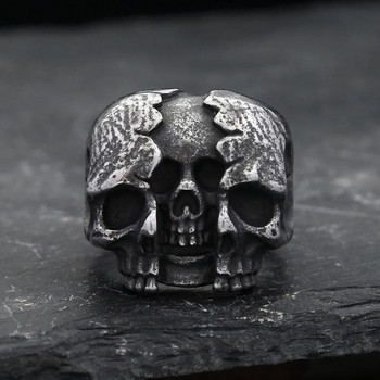 Gothic Vintage Ανοξείδωτο Χάλυβα Reborn Split Skull Rings For Men Cool Biker Calvarium Skull Ring Party Δώρα μοτοσικλέτας