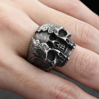 Готически реколта от неръждаема стомана Reborn Split Skull пръстени за мъже Cool Biker Calvarium Skull Ring Party Motocycle Jewelry Gifts