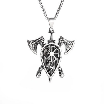 Retro Nordic dupla fejsze villám medál nyaklánc férfiaknak divatos rock punk motorkerékpár kiegészítők ékszerek