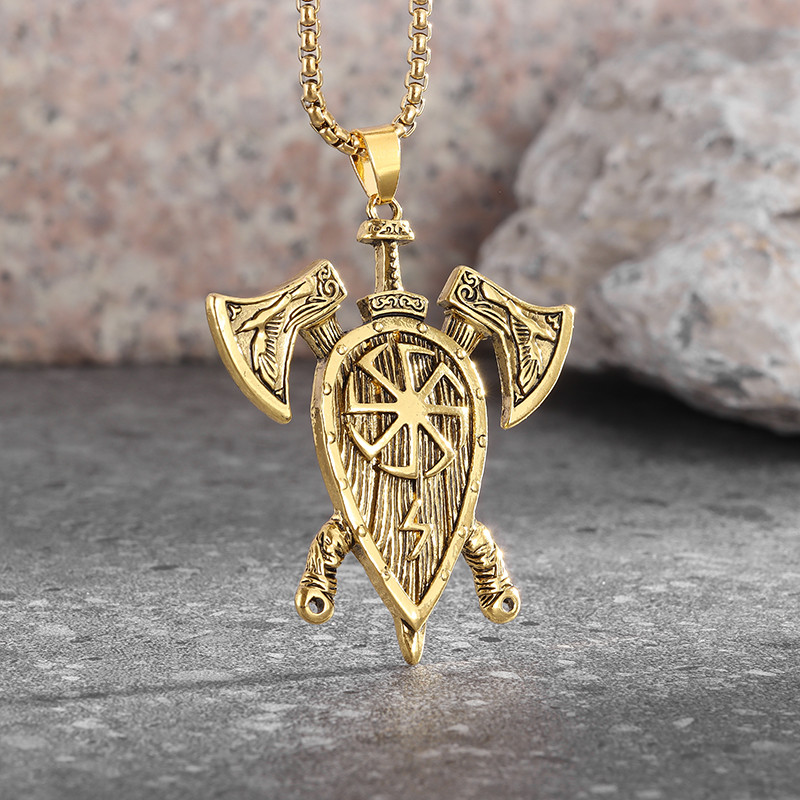 Retro Nordic dupla fejsze villám medál nyaklánc férfiaknak divatos rock punk motorkerékpár kiegészítők ékszerek