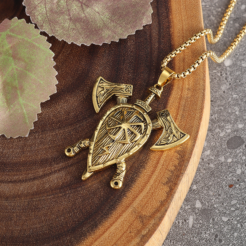 Retro Nordic dupla fejsze villám medál nyaklánc férfiaknak divatos rock punk motorkerékpár kiegészítők ékszerek