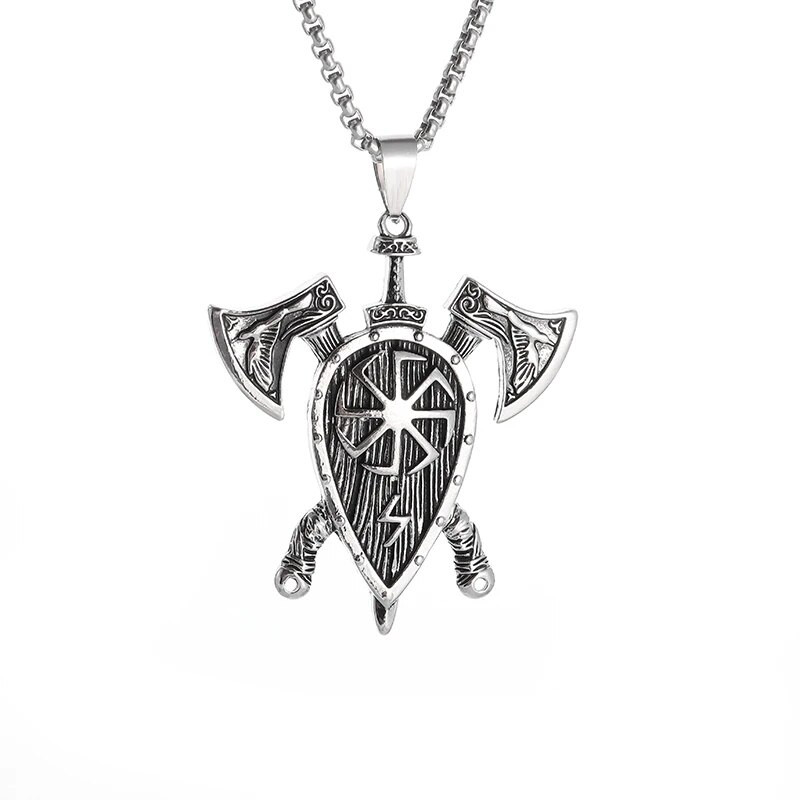 Retro Nordic dupla fejsze villám medál nyaklánc férfiaknak divatos rock punk motorkerékpár kiegészítők ékszerek