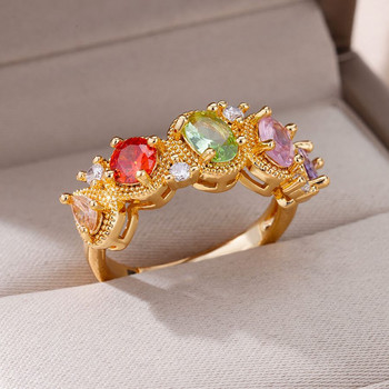 Πολύχρωμα τετράγωνα δαχτυλίδια ζιργκόν για γυναίκες Δαχτυλίδι πολλαπλών στρώσεων από ανοξείδωτο ατσάλι 2024 Trending Wedding Aesthetic Jewelry Gift anillos