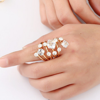 Моден елегантен кристален пръстен за жени с инкрустиран циркон златен цвят многослойни пръстени сватбено парти булчински годежен подарък бижута