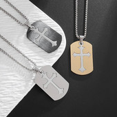 Nerūsējošā tērauda Double Cross Dog Tag kulons kaklarota vīriešiem Punk Hip Hop Trend Amulet Juvelierizstrādājumi Mode Ikdienas dāvana