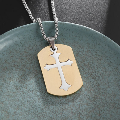 Nerūsējošā tērauda Double Cross Dog Tag kulons kaklarota vīriešiem Punk Hip Hop Trend Amulet Juvelierizstrādājumi Mode Ikdienas dāvana