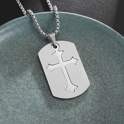 Nerūsējošā tērauda Double Cross Dog Tag kulons kaklarota vīriešiem Punk Hip Hop Trend Amulet Juvelierizstrādājumi Mode Ikdienas dāvana