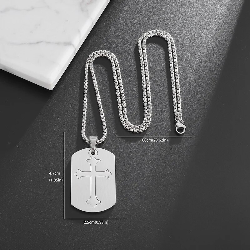 Κρεμαστό κολιέ από ανοξείδωτο ατσάλι με διπλό σταυρό με ετικέτα σκύλου για άντρες Punk Hip Hop Trend φυλαχτό Κοσμήματα μόδας Casual δώρο