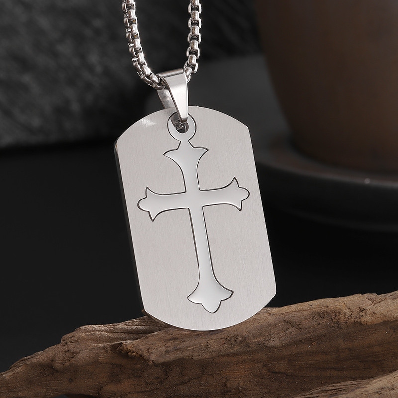 Κρεμαστό κολιέ από ανοξείδωτο ατσάλι με διπλό σταυρό με ετικέτα σκύλου για άντρες Punk Hip Hop Trend φυλαχτό Κοσμήματα μόδας Casual δώρο