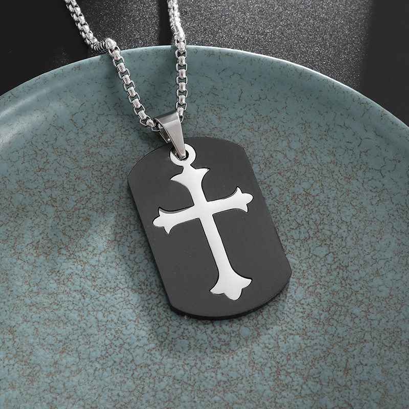 Κρεμαστό κολιέ από ανοξείδωτο ατσάλι με διπλό σταυρό με ετικέτα σκύλου για άντρες Punk Hip Hop Trend φυλαχτό Κοσμήματα μόδας Casual δώρο