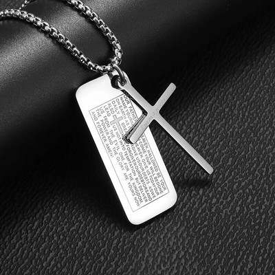 Meeste ristist kaelakee roostevabast terasest hõbedase värviga usuristi piiblisalm Koerasildi ripats kaelakee sünnipäevakingitused poistele