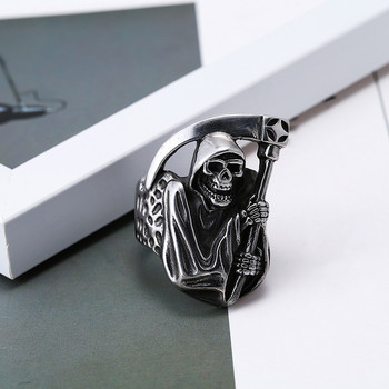 Δημιουργικό εκλεκτό ατσάλι τιτανίου σκαλισμένο δρεπάνι Ανδρικό δαχτυλίδι φεστιβάλ κοσμήματα γενεθλίων
