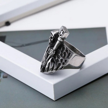 Δημιουργικό εκλεκτό ατσάλι τιτανίου σκαλισμένο δρεπάνι Ανδρικό δαχτυλίδι φεστιβάλ κοσμήματα γενεθλίων