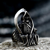 Vintage Unique Grim Reaper Skull Ring for Men Gothic 316L από ανοξείδωτο ατσάλι Death Skull Rings Cool κυρίαρχα κοσμήματα Χονδρική