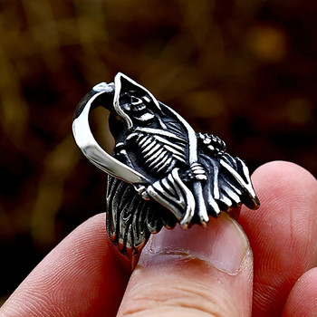 Винтидж уникален пръстен с череп на Grim Reaper за мъже Готически пръстени с череп на смъртта от неръждаема стомана 316L Cool Domineering бижута на едро