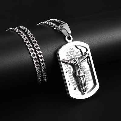 Vīriešu retro kristiešu Bībeles krusta divpusējas kulonu kaklarota, moderna, šarmanti reliģiska stila gadījuma ballītes rotaslietas dāvana