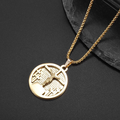 Vīriešu retro kristiešu Bībeles krusta divpusējas kulonu kaklarota, moderna, šarmanti reliģiska stila gadījuma ballītes rotaslietas dāvana