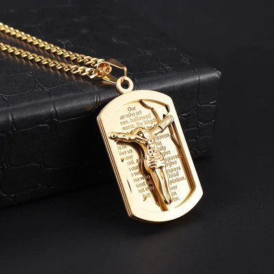 Vīriešu retro kristiešu Bībeles krusta divpusējas kulonu kaklarota, moderna, šarmanti reliģiska stila gadījuma ballītes rotaslietas dāvana