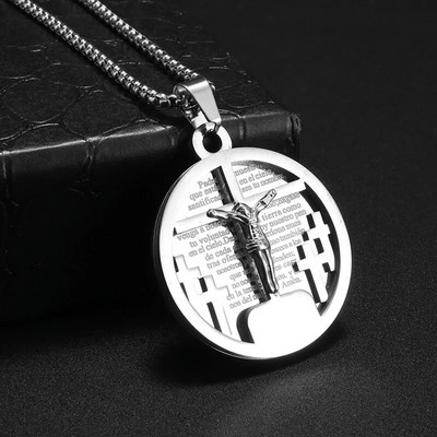 Vīriešu retro kristiešu Bībeles krusta divpusējas kulonu kaklarota, moderna, šarmanti reliģiska stila gadījuma ballītes rotaslietas dāvana