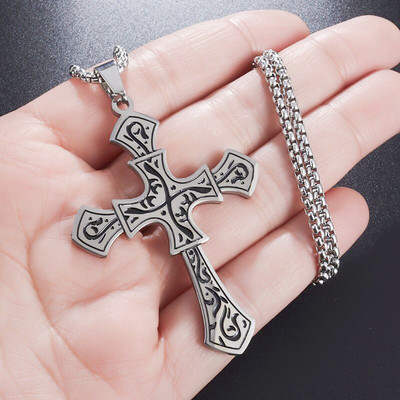 Vīriešu retro kristiešu Bībeles krusta divpusējas kulonu kaklarota, moderna, šarmanti reliģiska stila gadījuma ballītes rotaslietas dāvana