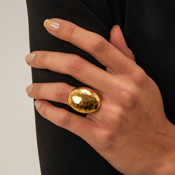JewelryPoster Μόδα από ανοξείδωτο ατσάλι Μοναδικό οβάλ σφυρί Fashion Statement Δαχτυλίδι 18 καρατίων επιχρυσωμένο αδιάβροχο κόσμημα