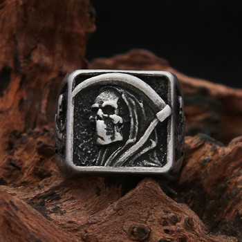 Gothic Vintage Stainless Steel Scythe Death Skull Rings for Men Women Punk Biker Skull Ring Fashion Party Jewelry Gift едро