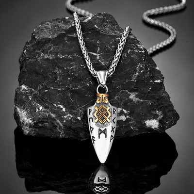 Norvēģijas rūnas Odina šķēps Gungnir kaklarota vīriešiem zelta krāsā nerūsējošā tērauda bultas uzgaļa kulons Valknut talismans vīriešu vikingu rotaslietas