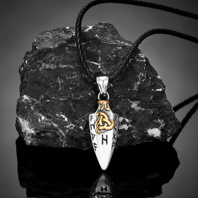 Norvēģijas rūnas Odina šķēps Gungnir kaklarota vīriešiem zelta krāsā nerūsējošā tērauda bultas uzgaļa kulons Valknut talismans vīriešu vikingu rotaslietas
