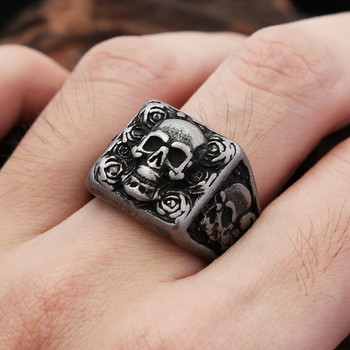 Пънк рок винтидж череп мъжки пръстени готически байкър 316L пръстен със скелет от неръждаема стомана хип-хоп готин мотоциклет бижута подарък за Хелоуин