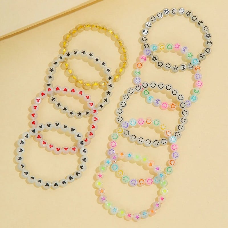 9 τμχ Girls Heart Star Cloud Smiling Face Φωτεινές χάντρες Ελαστικό Σετ βραχιόλι Κοριτσίστικα Αξεσουάρ Ιδανική επιλογή για δώρα