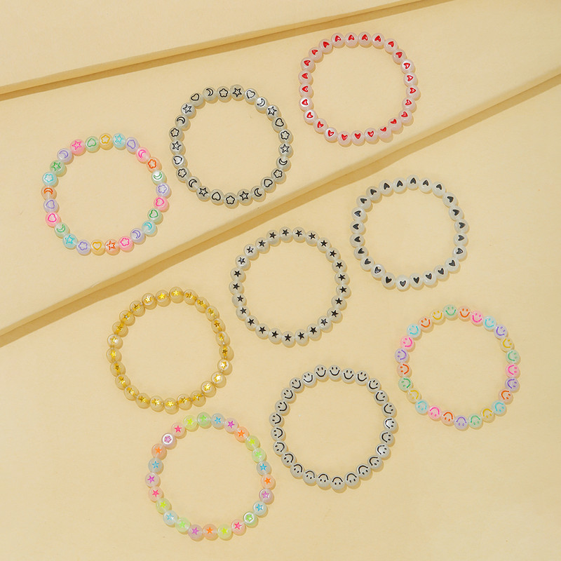 9 τμχ Girls Heart Star Cloud Smiling Face Φωτεινές χάντρες Ελαστικό Σετ βραχιόλι Κοριτσίστικα Αξεσουάρ Ιδανική επιλογή για δώρα