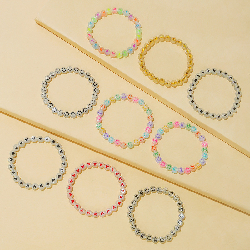 9 τμχ Girls Heart Star Cloud Smiling Face Φωτεινές χάντρες Ελαστικό Σετ βραχιόλι Κοριτσίστικα Αξεσουάρ Ιδανική επιλογή για δώρα