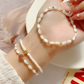 Pašdarināta dabīgā apvalka elastīga rokassprādze ar pērlītēm sievišķīga temperamenta vienkārša plāna ķēdes locītava valkāšana šarms rotaslietas dāvanas