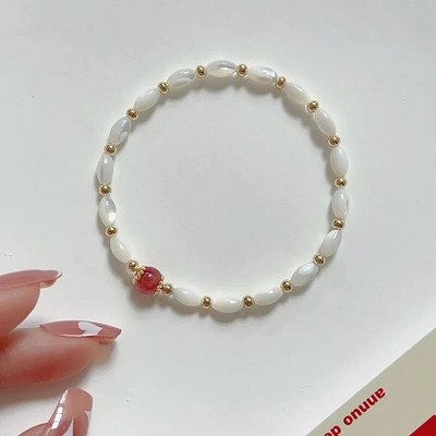 Pašdarināta dabīgā apvalka elastīga rokassprādze ar pērlītēm sievišķīga temperamenta vienkārša plāna ķēdes locītava valkāšana šarms rotaslietas dāvanas