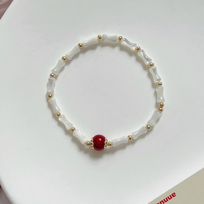 Pašdarināta dabīgā apvalka elastīga rokassprādze ar pērlītēm sievišķīga temperamenta vienkārša plāna ķēdes locītava valkāšana šarms rotaslietas dāvanas