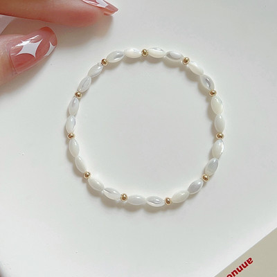 Pašdarināta dabīgā apvalka elastīga rokassprādze ar pērlītēm sievišķīga temperamenta vienkārša plāna ķēdes locītava valkāšana šarms rotaslietas dāvanas